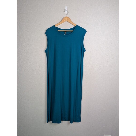 Eileen Fisher Blue Knit Sleeveless Midi Shift Dress M - Picture 1 of 8